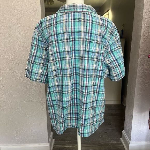 Cappagallo short sleeve button top womens XL blue plaid cotton y2k - Picture 14 of 14